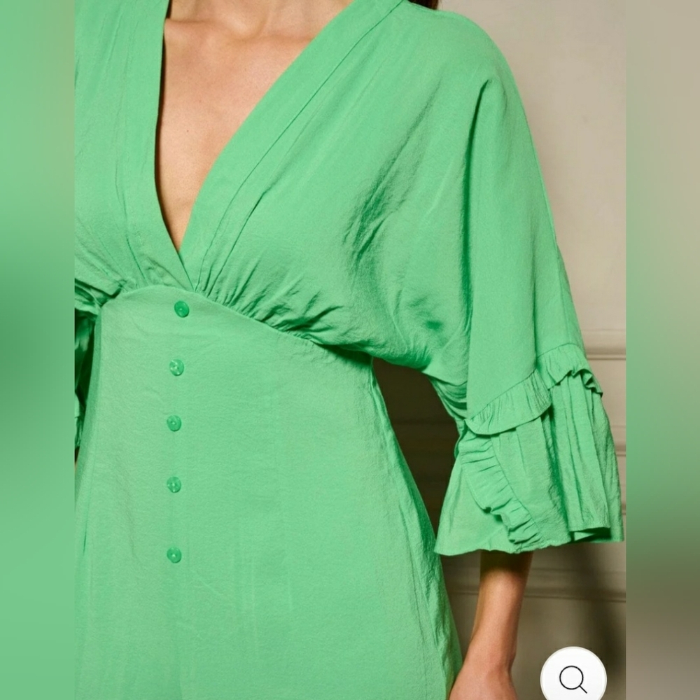 Chicways Deep V- Neck Empire Waist Wide Leg Jumpsuit Green Various Sizes NWT - Picture 3 of 4